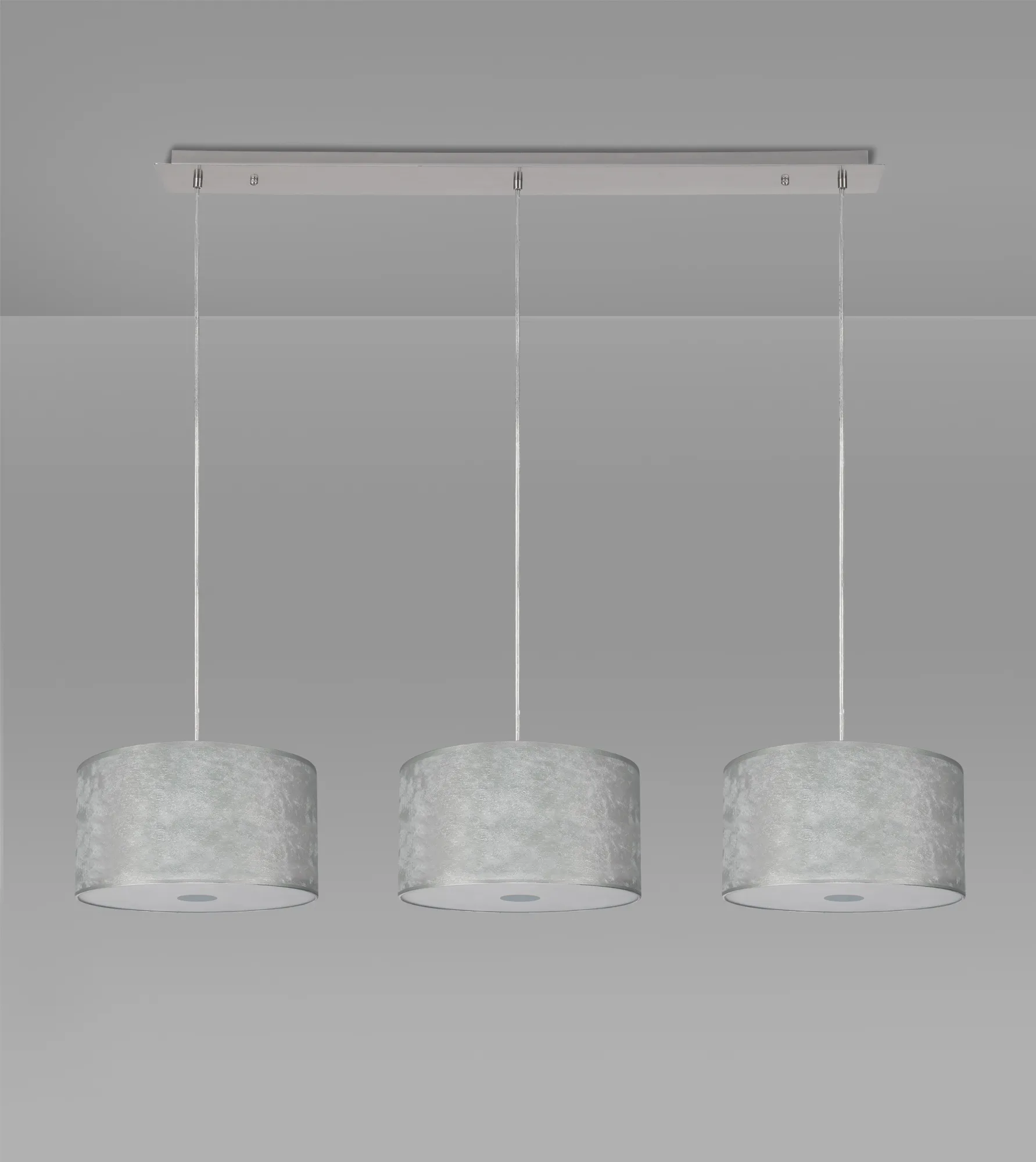 Baymont 30cm Shade 2m 3 Light Pendant Polished Chrome, Silver Leaf, Frosted Diffuser DK0805  Deco Baymont CH SL